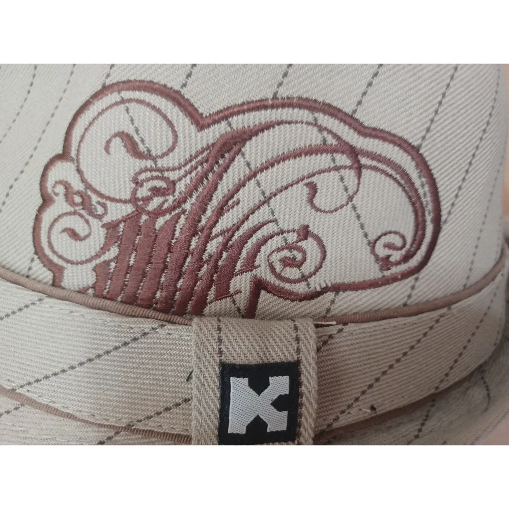 Kenny K. Beige Brim Embroidered Lined Fedora Hat 100% Cotton XL